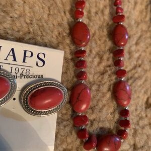 Ralph Lauren CHAPS Red Howlite Necklace and matching Ear Rings. New in Packaging